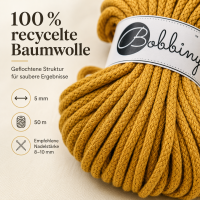 Flechtkordel 5mm 50m Gelb Mustard - Kordelgarn aus Baumwolle