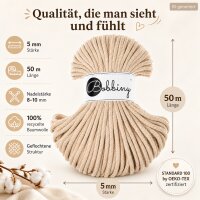 Baumwollkordel 5mm 50m Beige - Warm Beige Kordelgarn geflochten