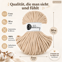 Baumwollkordel 5mm 50m Beige - Warm Beige Kordelgarn geflochten