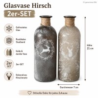 Glasvase 2er-SET Hirsch Motiv - 7 x 21 cm