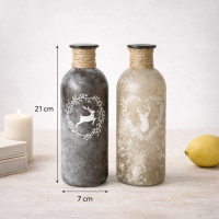 Glasvase 2er-SET Hirsch Motiv - 7 x 21 cm