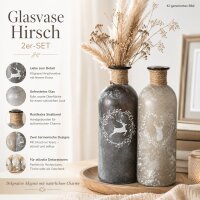 Glasvase 2er-SET Hirsch Motiv - 7 x 21 cm
