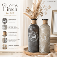 Glasvase 2er-SET Hirsch Motiv - 7 x 21 cm