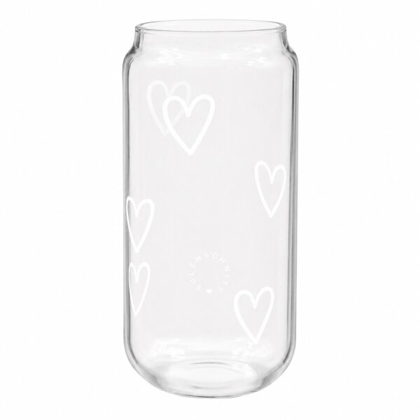 Hohes Glas mit Herzen 15cm Transparent Weiß - Borosilikat 500ml