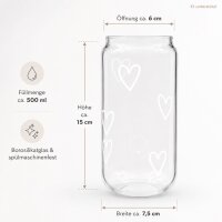 Hohes Glas mit Herzen 15cm Transparent Weiß - Borosilikat 500ml