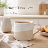 Steingut Tasse 13x9x7,5cm Weiß Beige - Keramikbecher 250ml Love