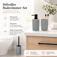 Badset 3-teilig Grau - modernes Badezimmer Set aus Kunststoff Bambus