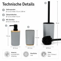 Badset 3-teilig Grau - modernes Badezimmer Set aus Kunststoff Bambus