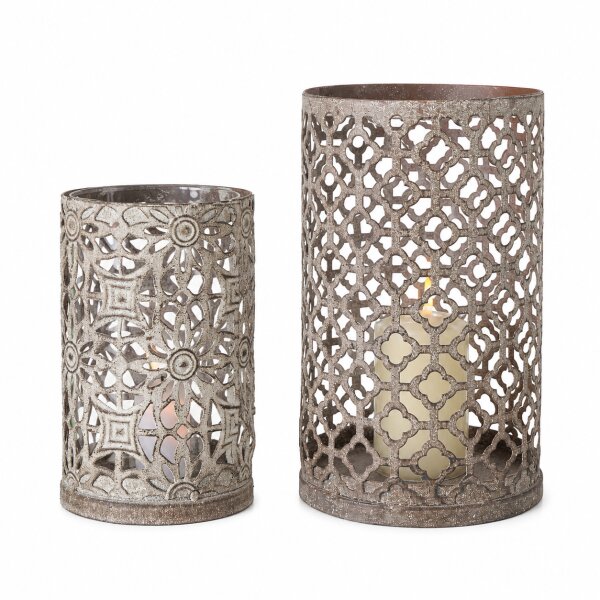 Boltze Windlicht Christina 2er-Set Grau Shabby-Look
