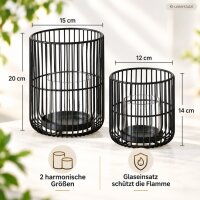 Windlicht schwarz 2er Set 12x14 15x20 matt Metall Glas rund