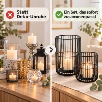 Windlicht schwarz 2er Set 12x14 15x20 matt Metall Glas rund