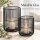 Windlicht schwarz 2er Set 12x14 15x20 matt Metall Glas rund