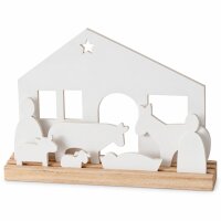 Krippe modern 29,5x5cm Natur Weiß - Holz Weihnachtskrippe Aufstellen