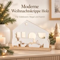 Krippe modern 29,5x5cm Natur Weiß - Holz Weihnachtskrippe Aufstellen