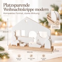 Krippe modern 29,5x5cm Natur Weiß - Holz Weihnachtskrippe Aufstellen
