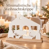 Krippe modern 29,5x5cm Natur Weiß - Holz Weihnachtskrippe Aufstellen