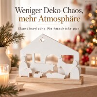 Krippe modern 29,5x5cm Natur Weiß - Holz Weihnachtskrippe Aufstellen