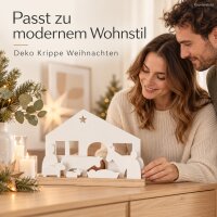 Krippe modern 29,5x5cm Natur Weiß - Holz Weihnachtskrippe Aufstellen