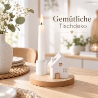 Kerzenständer Holz weiß 6,5x10cm Natur Weiß - Hausmotiv Tischleuchter