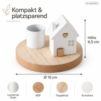 Kerzenständer Holz weiß 6,5x10cm Natur Weiß - Hausmotiv Tischleuchter