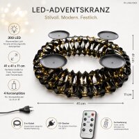 LED Adventskranz schwarz 41x41x11 Metall mit 300 LED Outdoor
