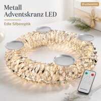 LED Adventskranz outdoor 41x41x11 Silber Silberfarben Metallkranz
