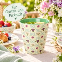 Melamin Becher 250ml Creme Vanille - Blumenbecher mintgrün aus Melamin