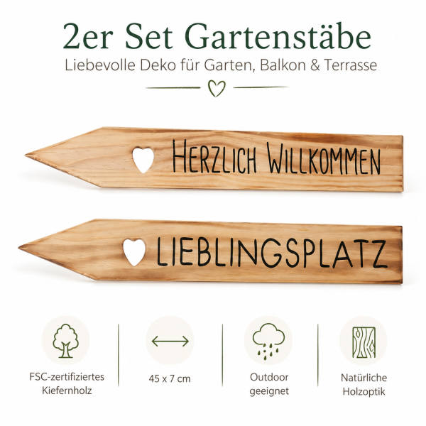 Gartenstab Maia mit Schriftzug  2er-SET - Lieblingsplatz & Herzlich Wilkommen