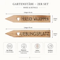 Gartenstab Maia mit Schriftzug  2er-SET - Lieblingsplatz & Herzlich Wilkommen
