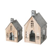 Laternen Set Holz Metall 25-34cm Natur Silberfarben...