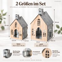 Laternen Set Holz Metall 25-34cm Natur Silberfarben Hausform Deko
