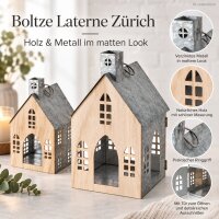 Laternen Set Holz Metall 25-34cm Natur Silberfarben Hausform Deko