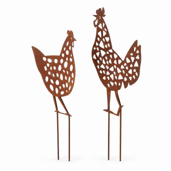 Gartenstab Pollo Huhn Edelrost - 2er-SET