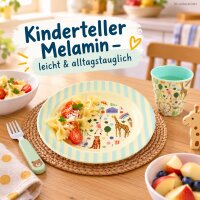 Tiefer Kinderteller 20cm Creme Mint Melamin mit Fun-Fair-Motiv