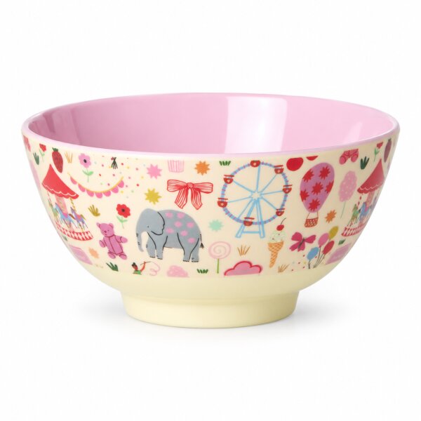 Melamin Kinderschüssel 15cm Rosa Pastellrosa mit Fun-Fair-Print