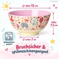 Melamin Kinderschüssel 15cm Rosa Pastellrosa mit Fun-Fair-Print