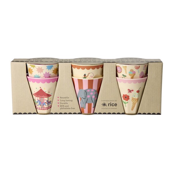 Rice Melamin Becher 6er-SET Pink - Fun Fair Print 160ml