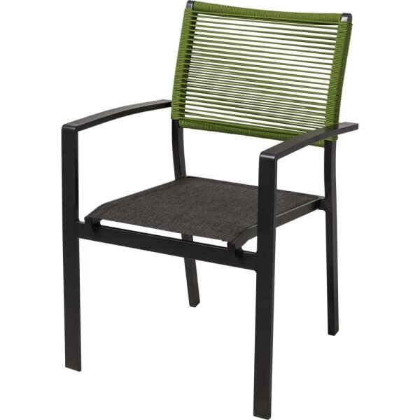 Gartenstuhl Aluminium Anthrazit mit Rope Rückenlehne Grün & Textilen-Sitz