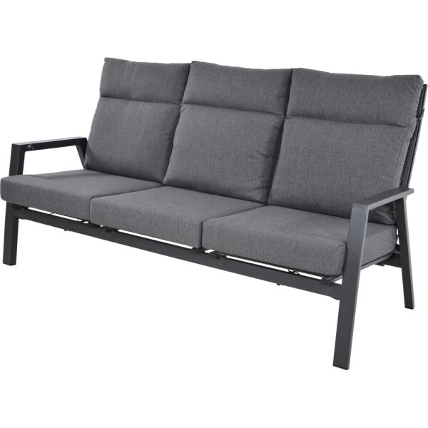 3er Loungesofa OHIO NEGRO – Gartenbank mit Polstern & verstellbarer Lehne