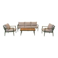 Lounge-Set RIGA – Aluminium & Teakholz in Olivgrün & Beige