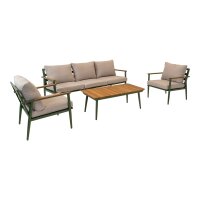 Lounge-Set RIGA – Aluminium & Teakholz in Olivgrün & Beige