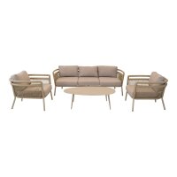 Lounge-Set LINDO – Rope-Geflecht Gartenlounge in Beige mit Tisch