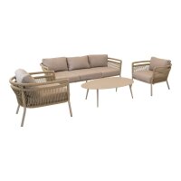 Lounge-Set LINDO – Rope-Geflecht Gartenlounge in Beige mit Tisch