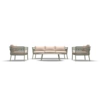Lounge-Set LINDO – Rope-Geflecht Gartenlounge in Beige mit Tisch