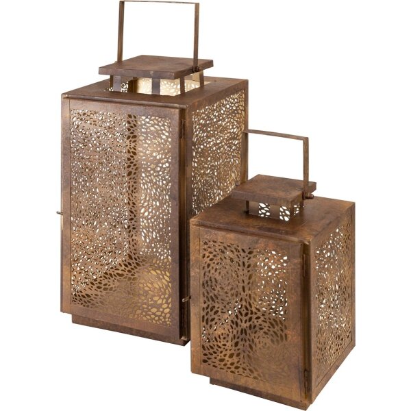 2er Laternenset SPOT BROWN Metall antikbraun Rechteckig Gold