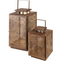 2er Laternenset SPOT BROWN Metall antikbraun Rechteckig Gold