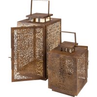 2er Laternenset SPOT BROWN Metall antikbraun Rechteckig Gold