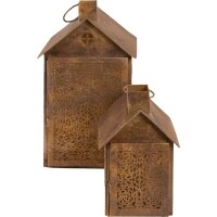 2er Laternenset BIRDHOUSE BROWN Metall Antikbraun Gold...