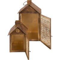 2er Laternenset BIRDHOUSE BROWN Metall Antikbraun Gold Hausstil