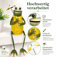 Frosch Figur Metall Kantenhocker mit Regenschirm – Gelber Mantel
